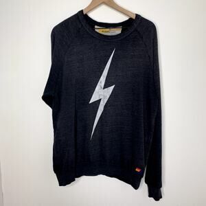 Aviator Nation Black Sweatshirt with White Lightning Bolt